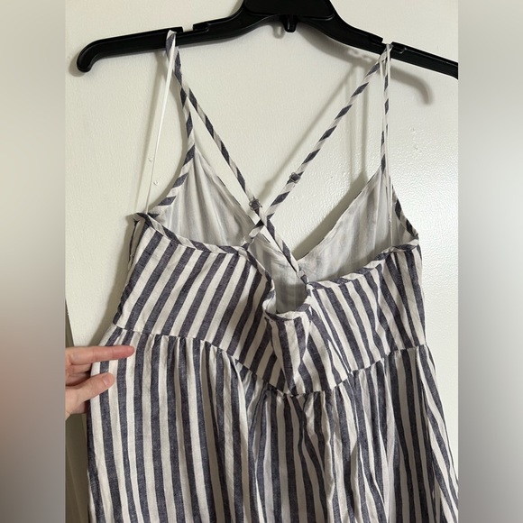 ANTIBES BLANC Navy and White Stripe Linen Midi Sun Dress Size 10 - Picture 6 of 9